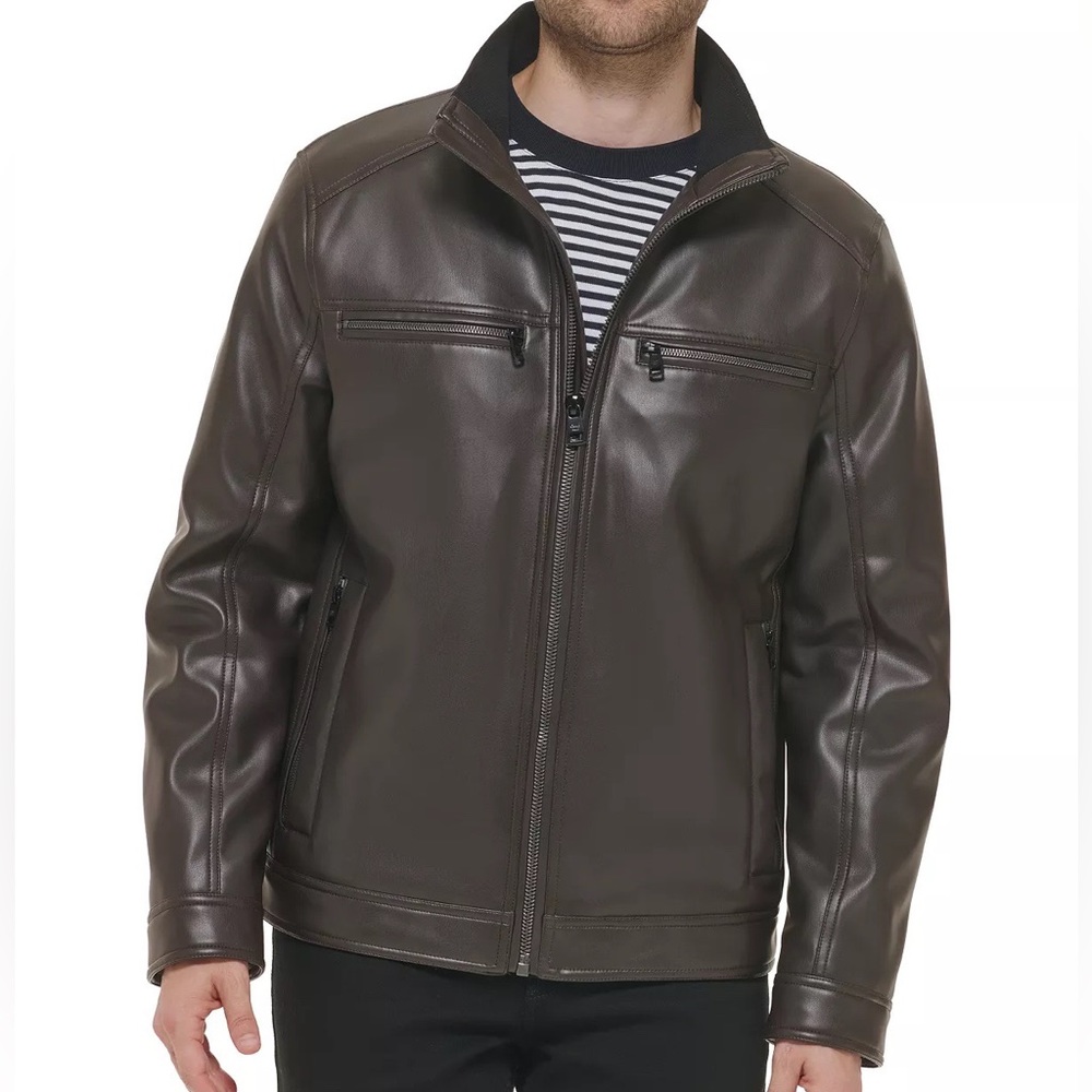 Calvin Klein Men’s Faux Leather Moto Zip Jacket